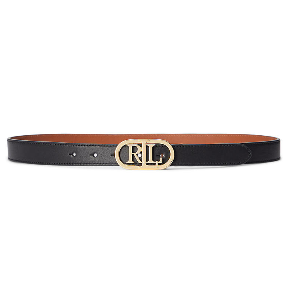 Lauren Ralph Lauren Oval-Logo Reversible Leather Skinny Belt